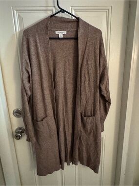 Liz Claiborne Open-Front Brown Longline Cardigan Sweater
